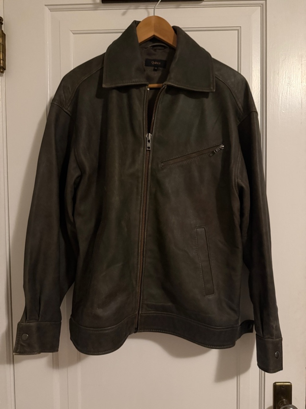 Quince Brown Leather Bomber Jacket
